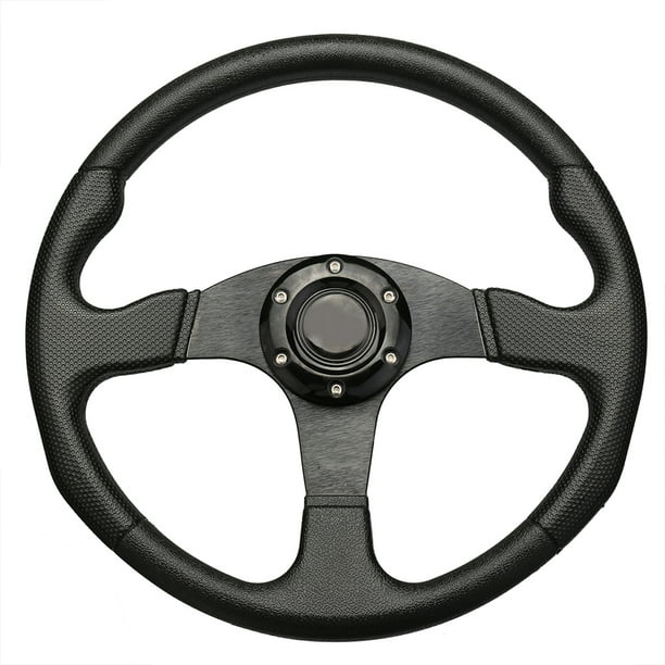 Black Kuuleyn Steering Wheel 350mm/14inch Universal Aluminum Frame Black Perforated Leather Car Steering Wheel W/Horn 